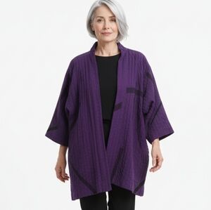 Kiss Of The Wolf Lagenlook Mob-Lux Purple Silk Lined Open Top  Cardigan M